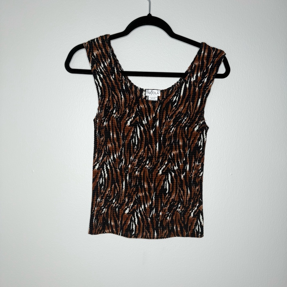 Nicola Crinkle 90’s Y2K Brown and Black Patterned Sleeveless Women's Top Medium
